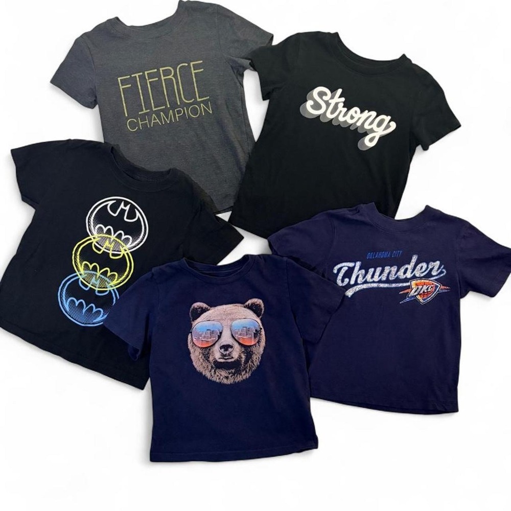 Bundle 5 Boys Graphic T-Shirts 4T Batman NBA Thunder Cat & Jack Kid Dangerous